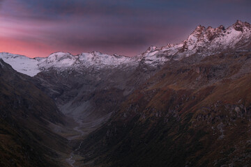 Dusk in the Alpine Valley of Engadin