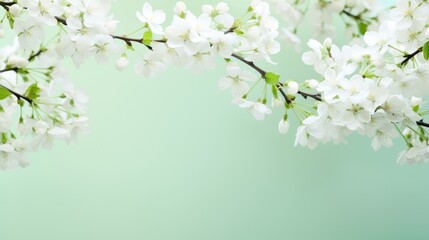This image showcases a delicate macro view of cherry blossoms on a green background, evoking a sense of joy and renewal.