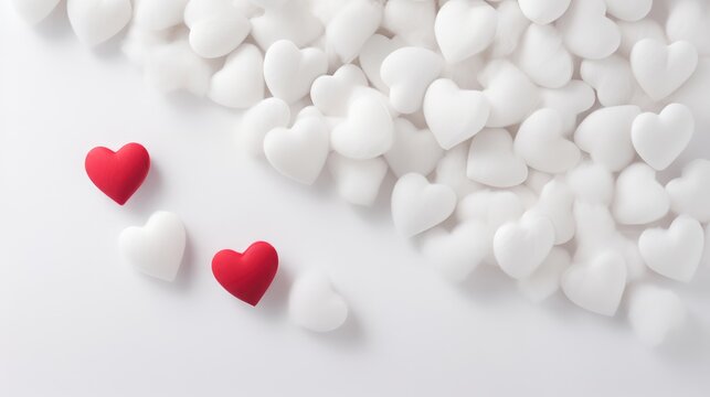 dreamy atmosphere with an image of cotton fabric hearts on a pristine white background.