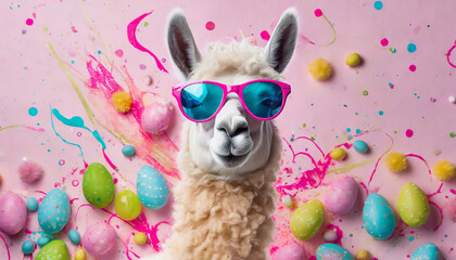 Easter llama among Easter eggs