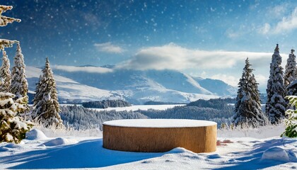 winter landscape with snow podium product placement generative ai