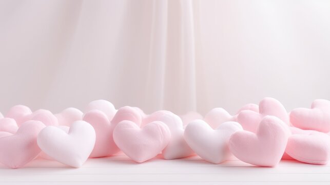 dreamy atmosphere with an image of cotton fabric hearts on a pristine white background.