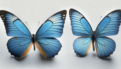 set of blue butterflies on white background