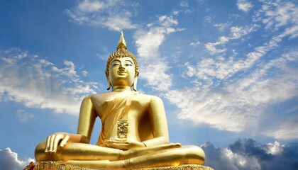 gold buddha statue in the sky background