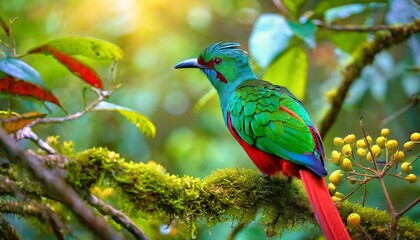 beautiful bird in nature tropic habitat resplendent quetzal pharomachrus mocinno savegre in costa...