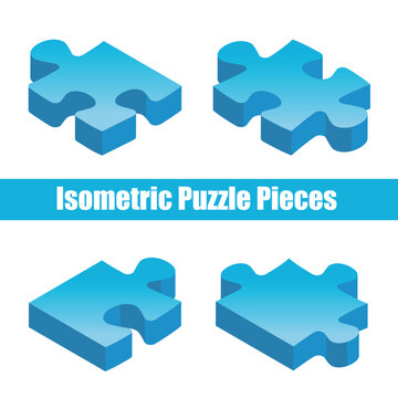 アイソメトリックのジグソーパズルの立体イラスト　4ピースバラ　3D　グラフィック素材