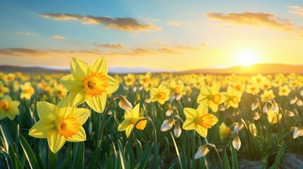 beauty of spring with a vibrant image of a yellow daffodil standing gracefully in a sun-kissed field.