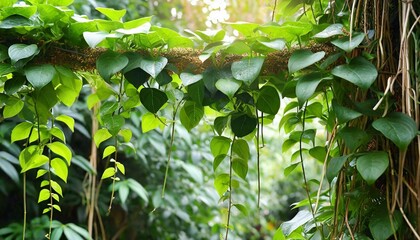 vine climbing plant green leaves of hanging epipremnum aureum araceae bush on a background nature forest tropical jungle element video compositing footage