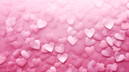 Valentines day backdrop d of pink confetti in the form of hearts, Flat lay style with minimalistic design. Template for banner or party invitation. Generative AI