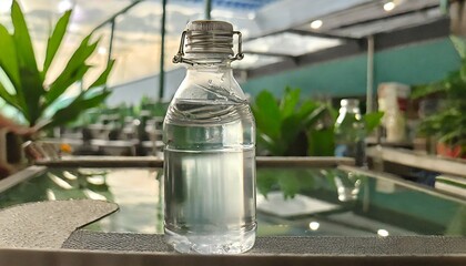 pure water in the glass bottle with aluminum screw cap image