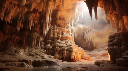 Stalactites in a large cave 