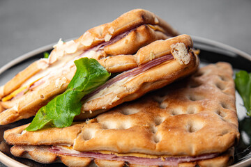 sandwich ham cheese pork beef meat plate snack fresh eating cooking appetizer meal food snack on the table copy space