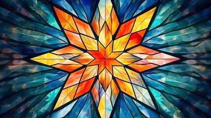 Stained glass window background with colorful Star and sunshine abstract.