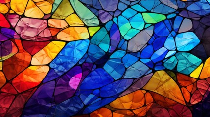 Fototapeta na wymiar Stained glass window background with colorful Flower and Leaf abstract.