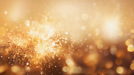 Abstract gold glitter background with fireworks. christmas eve, new year and 4th of july holiday...