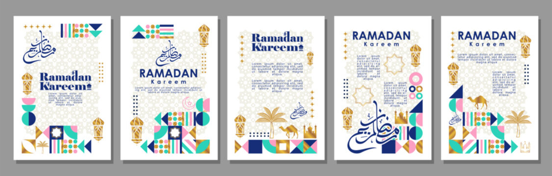 Islamic greeting card set template with ramadan for wallpaper design Poster, media banner. vector illustration