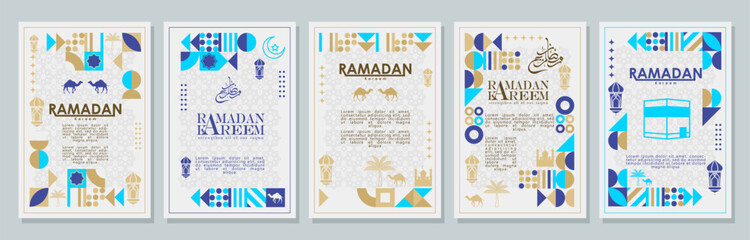 Islamic greeting card set template with ramadan for wallpaper design Poster, media banner. vector illustration - obrazy, fototapety, plakaty