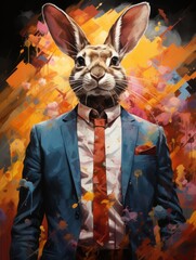 Vibrant Easter Bunny Art: Festive Rabbit in Stylish Suit & Shades | Fun Spring Illustration for Celebrations & Fashion Trends. Generative AI