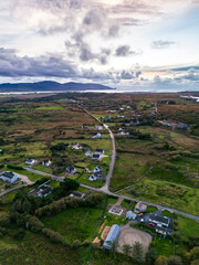 Aerial view of Kilclooney between Ardara and Portnoo in County Donegal, Ireland.