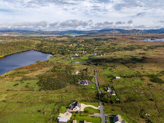 Aerial view of Lough fad in the morning fog, County Donegal, Republic of Ireland