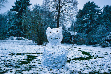 snowman in park in Harrogate during the winter