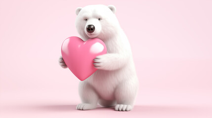 polar bear holding a pink heart