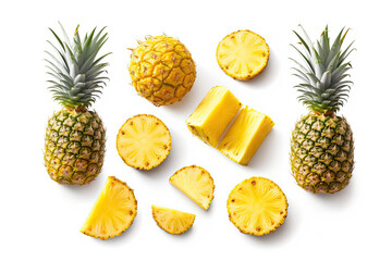 Pineapple on white background. Pineapple slice. Generative AI