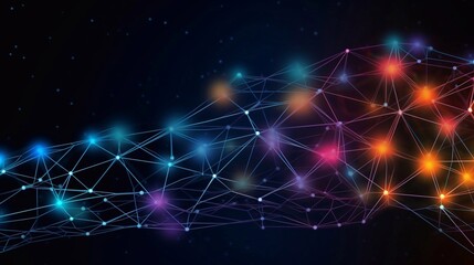 Obraz premium Neural patterns network artificial intelligence on neon glow light background. Neural interface aesthetics different designs, machine network neurons elements, fractals texture, waves