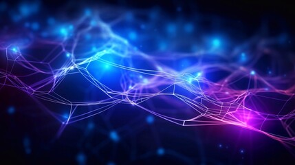 Fototapeta na wymiar Neural patterns network artificial intelligence on neon glow light background. Neural interface aesthetics different designs, machine network neurons elements, fractals texture, waves