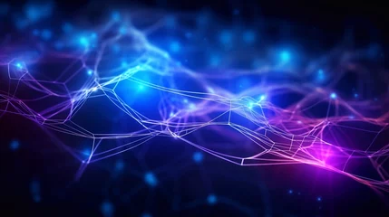 Fotobehang Fractale golven Neural patterns network artificial intelligence on neon glow light background. Neural interface aesthetics different designs, machine network neurons elements, fractals texture, waves