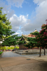 Deoksugung Palace in Seoul, South Korea during overcast summer day. It is one of the five grand palaces in the city. Photo taken during a summer day.