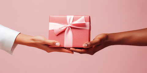 Hands with gift box for birthday, Valentine's Day, Christmas, or Mother's Day