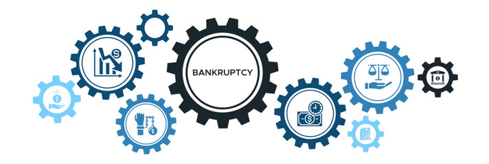 Bankruptcy banner web icon vector illustration concept with icon of crisis, debt, creditor, legal process, moratorium, court order, and bank.
