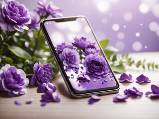 
Nature's Harmony: Smartphone Mockup Adorned with Purple Flowers - Device Showcase