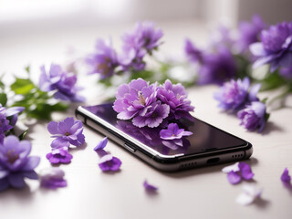 
Touch of Nature: Smartphone Mockup with Purple Flowers - Device Showcase