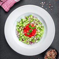 vegetable salad cucumber, tomato onion fresh vegetables appetizer ready to eat healthy eating cooking appetizer meal food snack