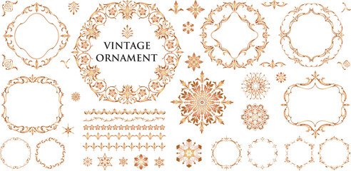 Vintage vector Set. Gold ornament. Floral elements for design of monograms, invitations, frames, menus, labels and websites