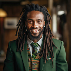 African American Jamaican black dred rasta locks man well dressed in jacket suite blazer long hair...