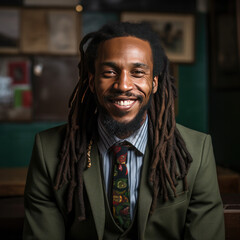 African American Jamaican black dred rasta locks man well dressed in jacket suite blazer long hair...
