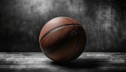 basketball ball on dark concrete wall texture background background for product display banner or...