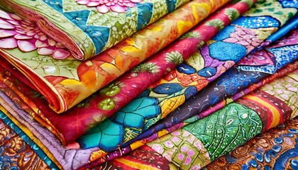 stack of colorful quilting batik fabrics as a vibrant background image