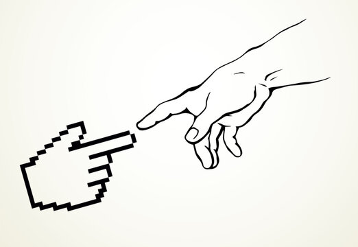 Hands of the creation of Adam. Vector drawing