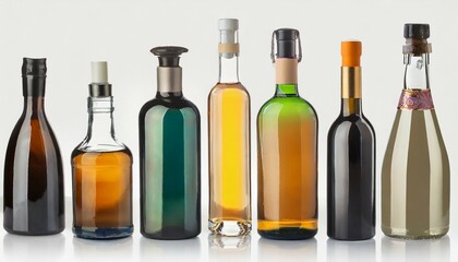 set of bottles on white background