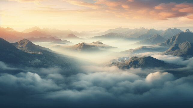 Misty Mountaintop View At Dawn