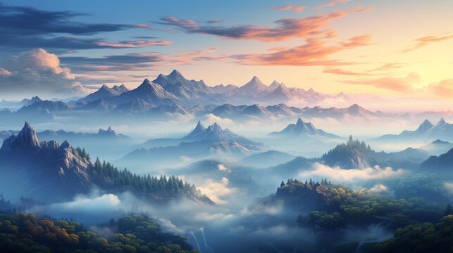 Misty Mountaintop View At Dawn