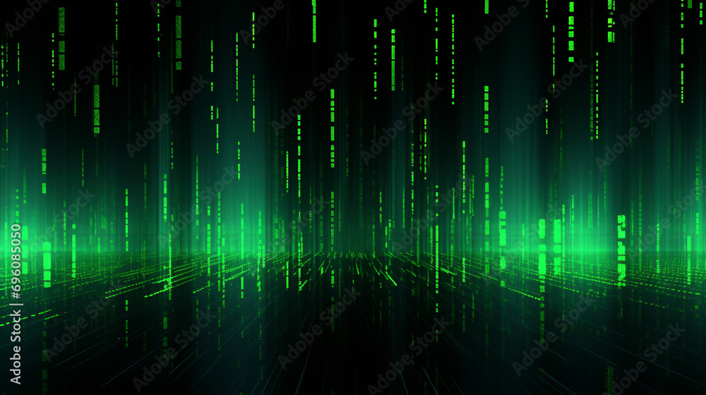 Wall mural binary matrix background with a green light