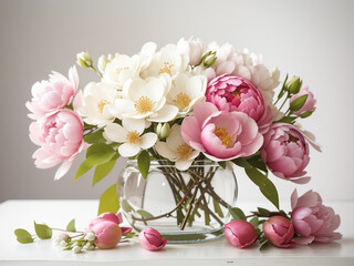 
Blossoms in Bloom: A Delightful Springtime Bouquet of Dogwood and Peony on White