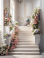 Fototapeta na wymiar Enchanting Staircase: Fantasy Flowers Leading to...