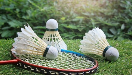 shuttlecocks with badminton racket