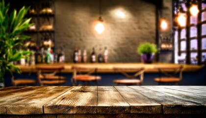 wooden desk of bar and free space for your decoration - obrazy, fototapety, plakaty